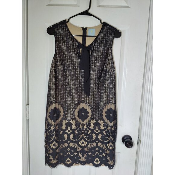 CeCe Dresses & Skirts - Cece Black Floral Lace Sleeveless Mini Shift Dress W Chiffon Neck Tie 8